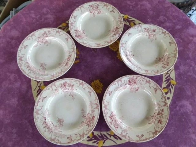 5 ASSIETTES CREUSES Terre de Fer Choisy le Roi HB & Cie Modèle Floréal
