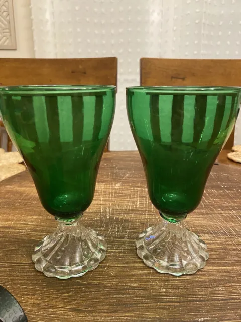 2 Anchor Hocking Emerald  Green Burple Glass Tumblers 10 oz. MCM Vtg Retro