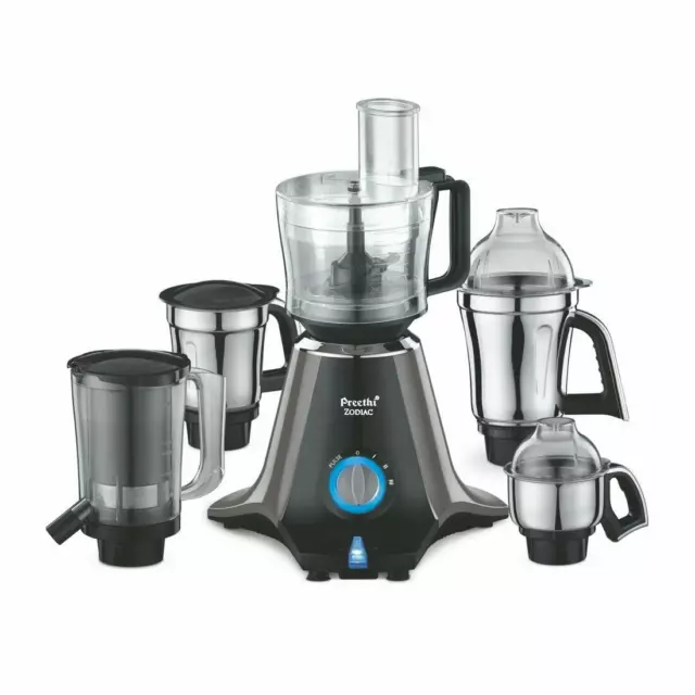 Preethi Zodiac MG 218 Mixer Grinder, 750W, 5 Jars (Black/ Light Grey)