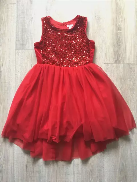 Girls Sequin Top Tulle Sleeveless Dress Red Holiday Party Size L (10/12)