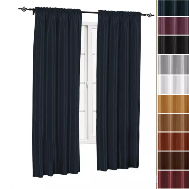Single Soho Faux Silk Window Curtain Panels Solid Rod Pocket Curtains