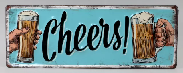 9977593-x Retrò Vintage Targa di Latta Rilievo Birra Cheers Prost 40x15cm