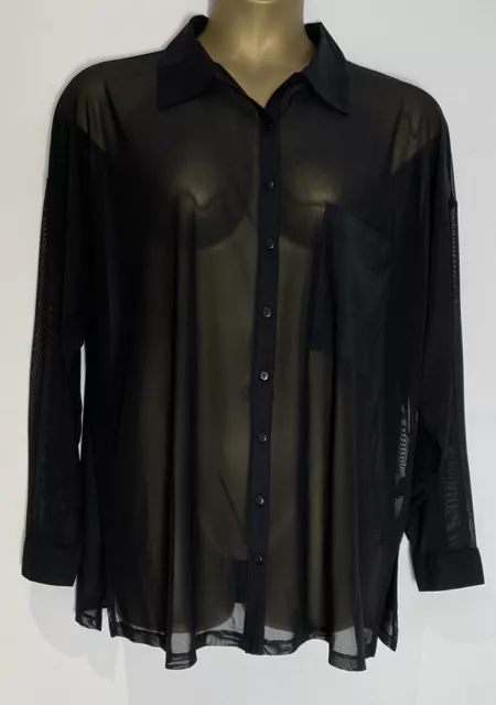 Asos Shirt Black Stretch Mesh Unlined Oversized Womens Size 18 Curve New