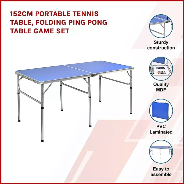 152cm Portable Tennis Table, Folding Ping Pong Table Game Set 2