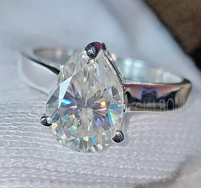 2.30 Ct Certified Pear Cut White Diamond Solitaire Ring ,925 Silver-VIDEO