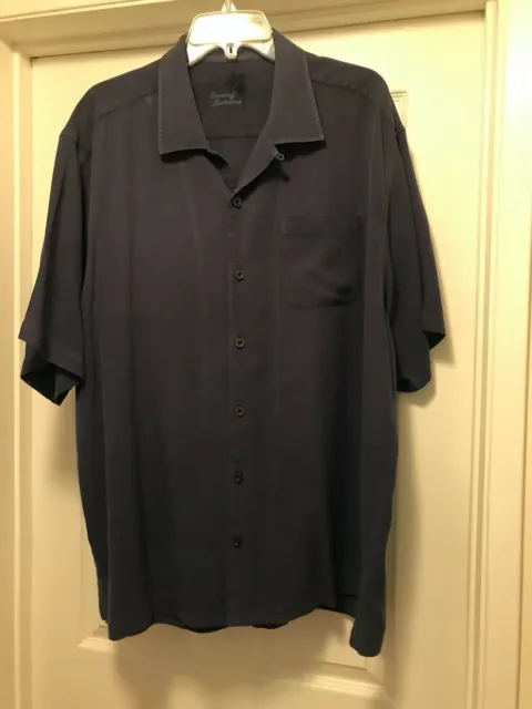 Tommy Bahama Men's 100% Silk Blue Button Front Camp Shirt Size XL