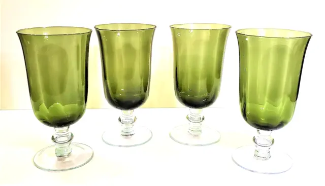 Set of 4 Green Pedestal Drinking Glasses Water Iced Tea Drinkware 14 oz