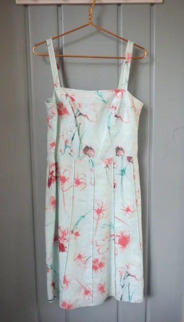 Ann Taylor Womens 10 Dress 100% Linen Cottagecore Watercolor Floral Green Pink