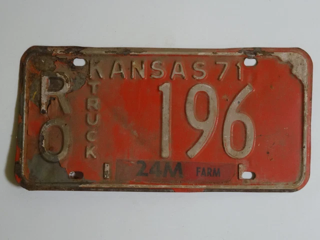 1971 Kansas RO TRUCK 196 License Plate / American Number Plate