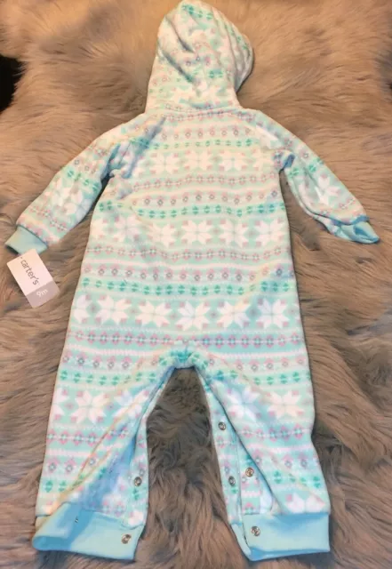 NWT Carters Baby  Fleece Hooded One Piece Outfit Size 9 Months 2
