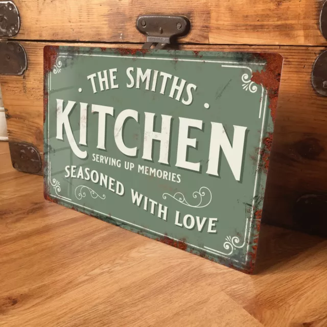 Personalised Kitchen Sign Door Wall Plaque Distressed Vintage Retro - 200x305mm