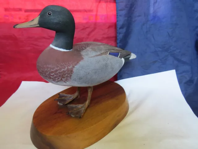 Very Fine Vintage 1977 Carved And Hand Painted Wood Mallard Duck By Tom Ahern