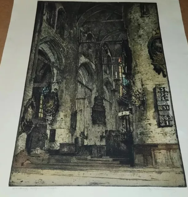 Luigi Kasimir Etching- 1923- Signed Original - St. Katharine Cathedral-Hamburg