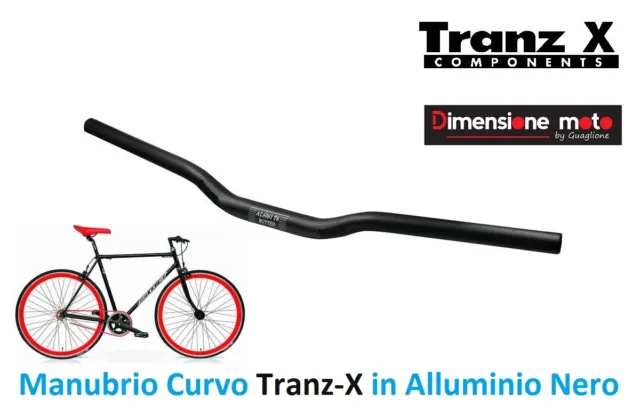 0081 - Manubrio Curvo Tranz-X in Alluminio Nero per Bici 26-28 Corsa Strada