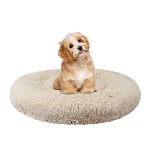 Calming Donut Cat & Dog Bed Fluffy Faux Fur Cuddler For Small Medium Large Pets 7