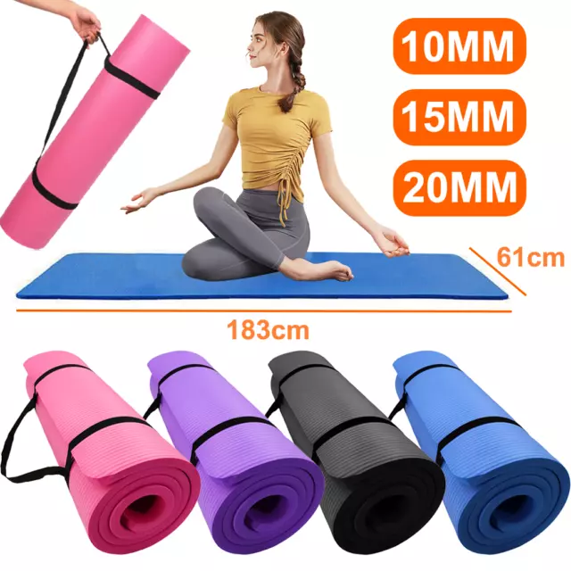 10/15/20MM Thick Yoga Mat Pad NBR Nonslip Exercise Fitness Pilate Gym Durable