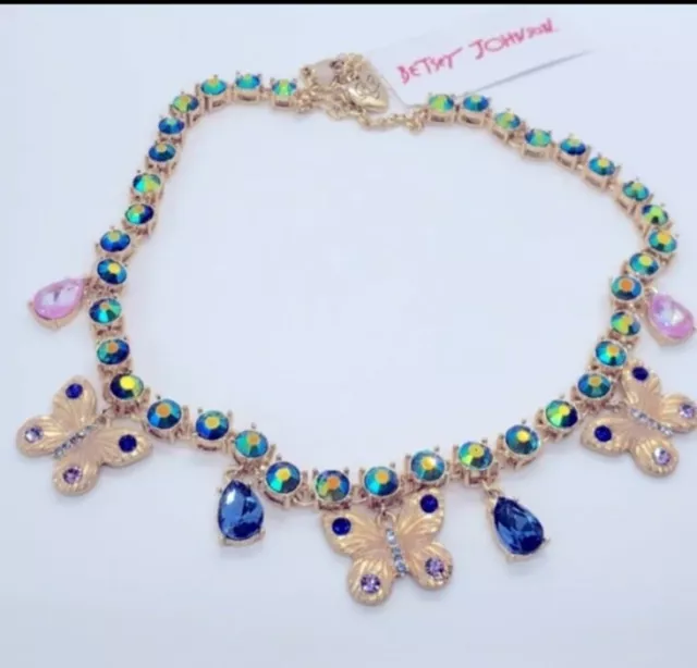 BETSEY JOHNSON “Buggin Out” Tennis Necklace Butterfly & Teardrop NWT