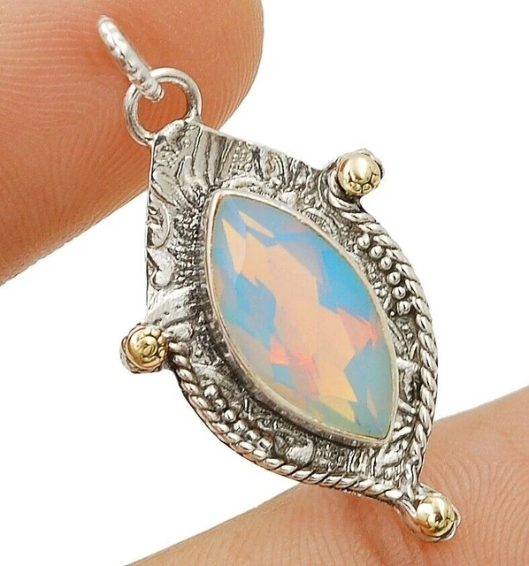 Natural Two Tone 2CT Fire Opalite 925 Sterling Silver Pendant Jewelry NW10-9