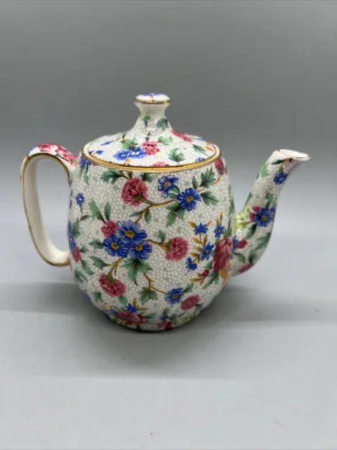 Royal Winton Grimwades OLD COTTAGE CHINTZ Floral Ascot Teapot England 4”h 5”w