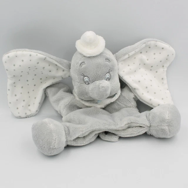 Doudou plat marionnette Dumbo l'éléphant gris col blanc bleu DISNEY BABY - 26155