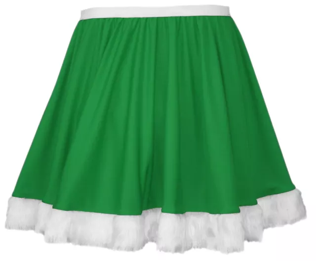 Damen grün Miss Elf Vollkreis 15" Skaterrock mit weißem Kunstfellbesatz