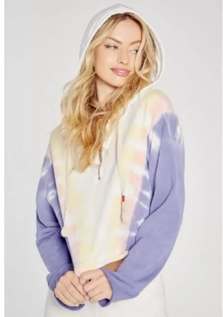 $138 nwt WILDFOX Edelweiss tie dye hoodie XS raw edge cropped 1/2 zip sweatshirt