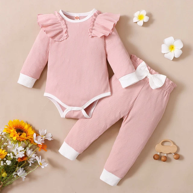 Vestiti neonate neonate romper body top pantaloni set abito solido 3