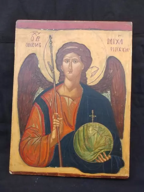 Beautfiul Early 20Th Century Greek Hand Painted Icon Of St. Michael . M2279