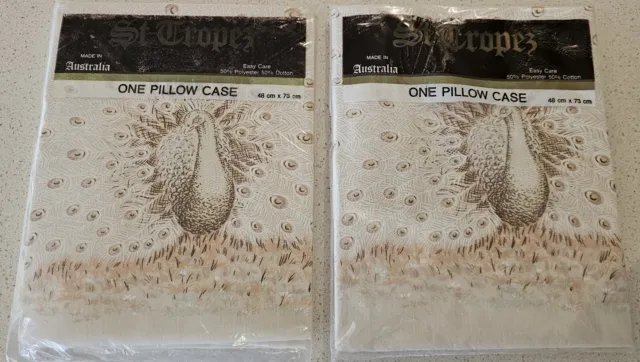 Brand New Vintage 'St TROPEZ' PEACOCK Pillow Cases X 2! Made In Australia!