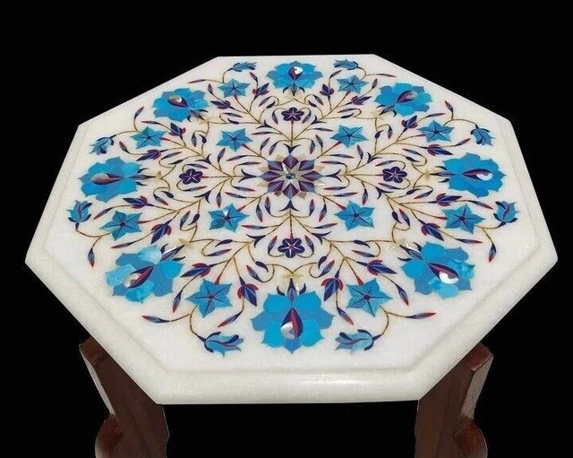 White Marble Inlay Center Table Top, Dining Table, Coffee Table, Home Decor
