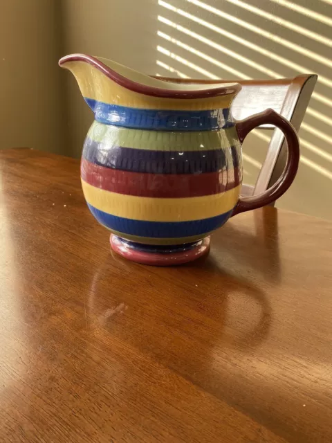 Longaberger Pottery Large 2 Quart Pitcher Crock Striped