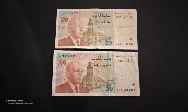 Lot De 2 Billets De Banque : 20 Dirhams Marocain