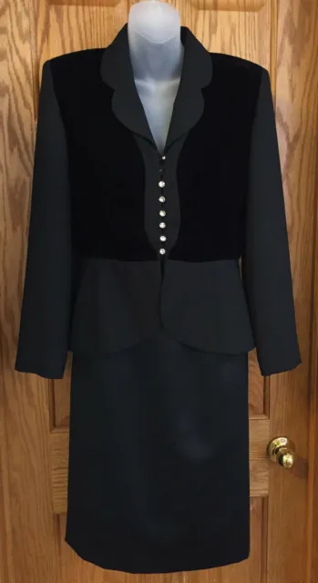 Suit Blazer Jacket & Skirt 2 Pc Set Womens Black Size 8 Fitted Button Pencil