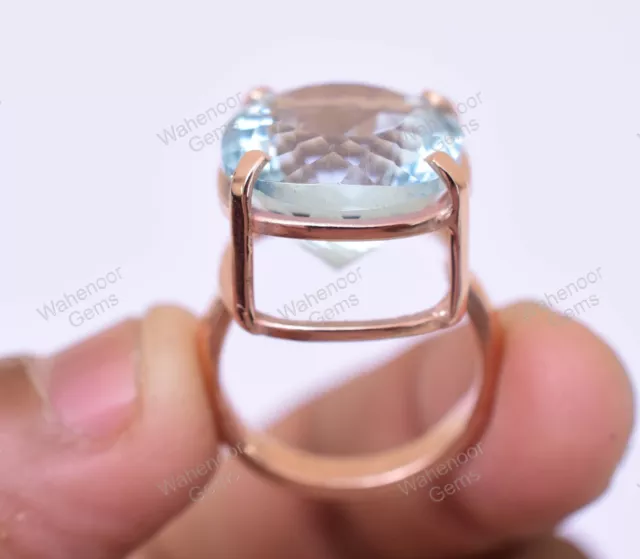 Amortiguador Aguamarina Azul 925 Anillo Plata de Ley Boda Anillo Certificado