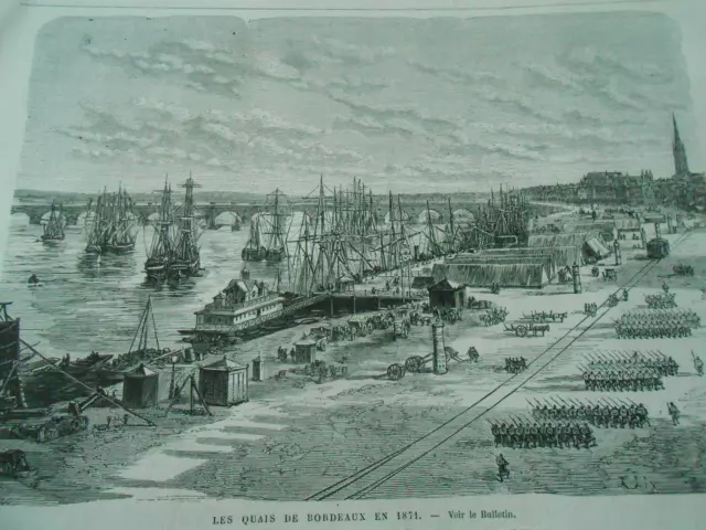 1871 engraving - view of Les quais de Bordeaux in 1871