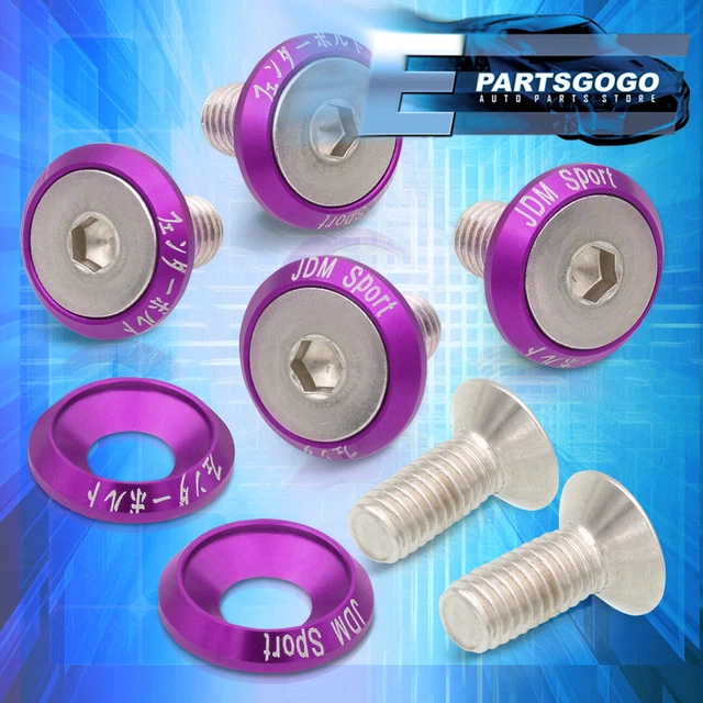 M8 6PC JDM Aluminum License Fender Bumper Engine Dress Up Bolt Washer Kit Purple