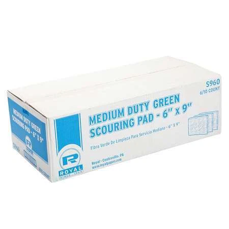 ROYAL S960 Royal Medium Duty Green Scouring Pad, PK60