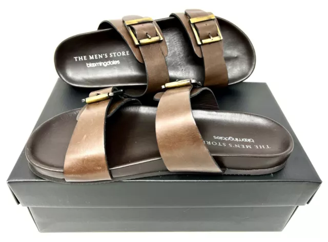 The Mens Store Bloomingdale's Devin Brown Leather Contoured Men's Slides Sandals