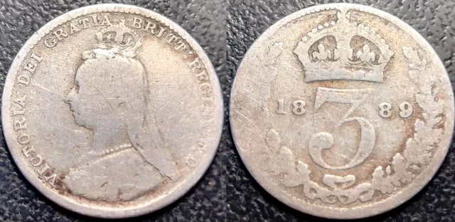 Regno Unito - Victoria 3 Pence Argento 1889! Km #758
