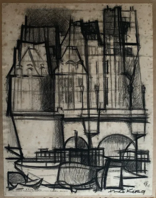 Theo Kerg fusain papier signée Luxembourg de l'art moderne vers l'art abstrait