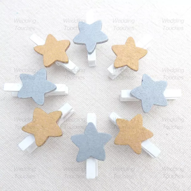 Mini 30mm White Clothes Pegs with 18mm Metallic Stars Craft Embellishment