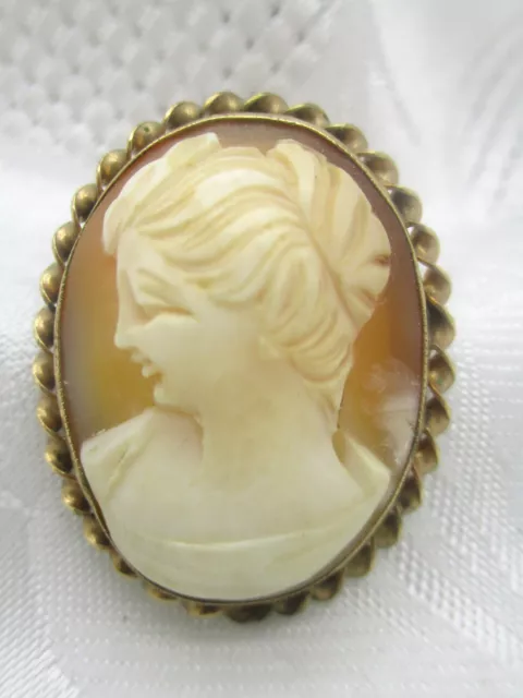 Antique Estate Amco 1/20/14K Gf Gold Filled Carved Shell Cameo Brooch / Pendant