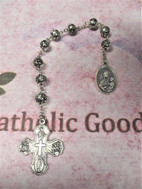 8 MM Rotondo Argento Rosa Perline - Chaplet Di Nostra Signora Di Czestochowa