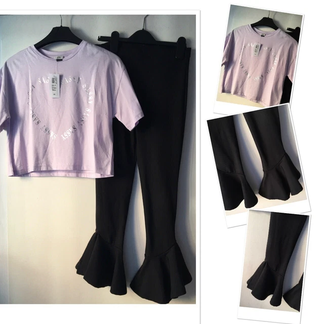 River Island Girls New Tags Sassy Top & Exc U Ribbed Flared Bottoms 9-10 Years
