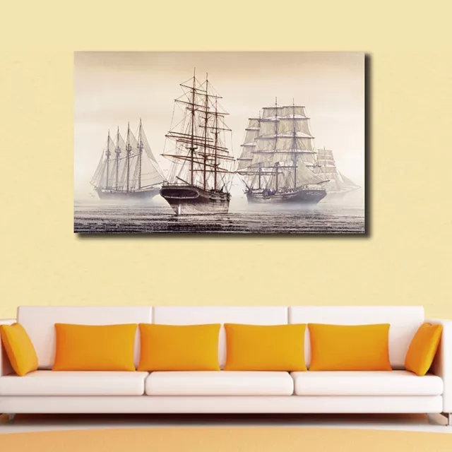 Sea Boats Large Stretched Canvas Prints Framed Wall Art Kids Home Decor Painting