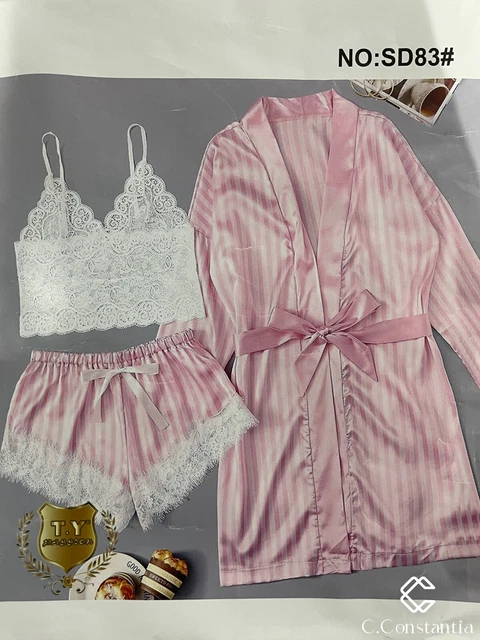 Ensemble Peignoir + Nuisette Femme Vania Moda Intima - Taille L, Rose, Dentelle - Occasion Très Bon état