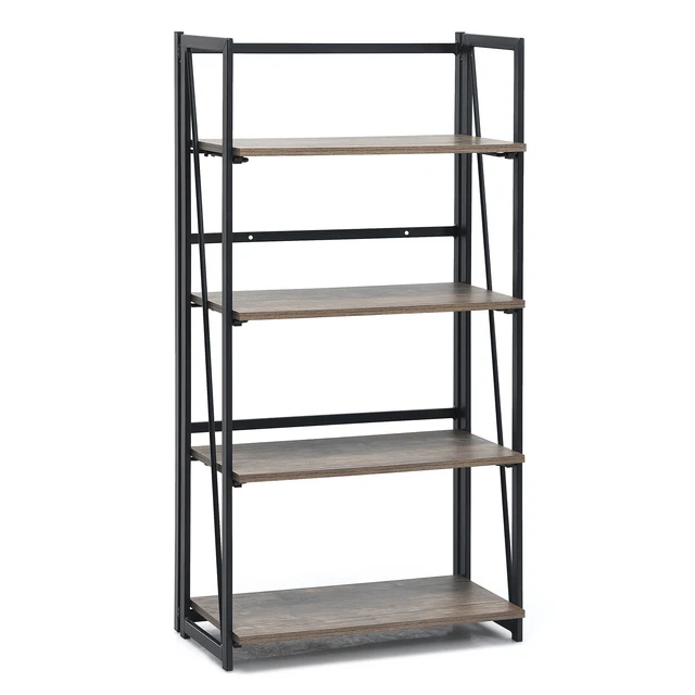COSTWAY FOLDING BOOKSHELF NoAssembly Industrial 4Tier Bookcase
