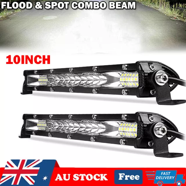 2X 10inch LED Light Bar Slim Spot Flood Combo Driving Work Lights Offroad Lamp