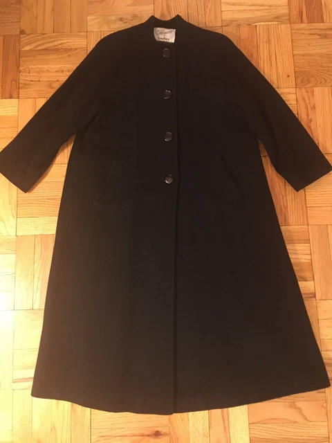 FLEURETTE for Neiman Marcus 100% CASHMERE BLK LONG COAT SIZE 6-8. RAGLAN SLEEVE.