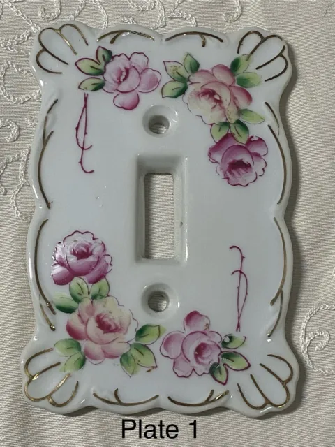 Vintage Lefton Porcelain Light Switch Cover Shabby Chic Pink Gilt Roses